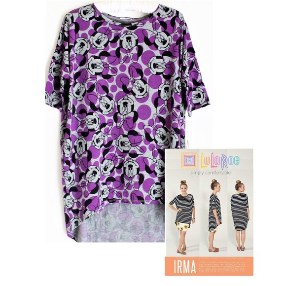 LulaRoe Disney IRMA Tunic XS Minnie Mouse Shirt High Low Knit Gray Purple Comfy - Picture 8 of 8